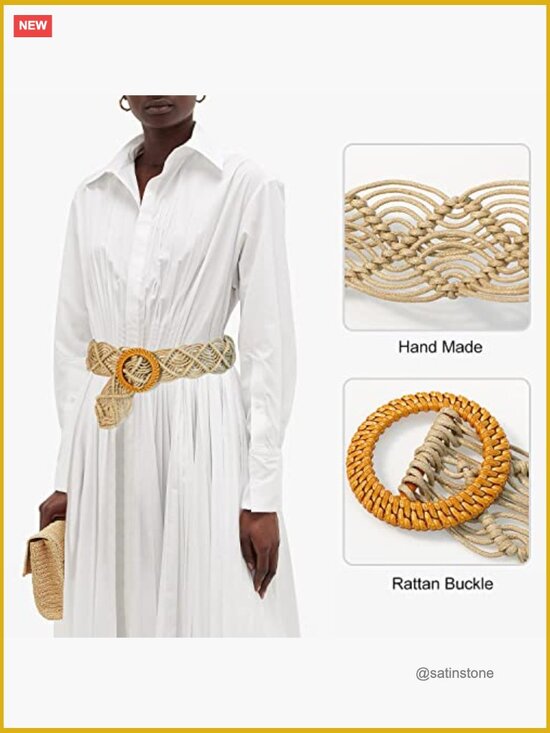 Woven Boho Braided Belt for Women - Waxed Cord, Bohemian Waist Belt Adjustable main image 5